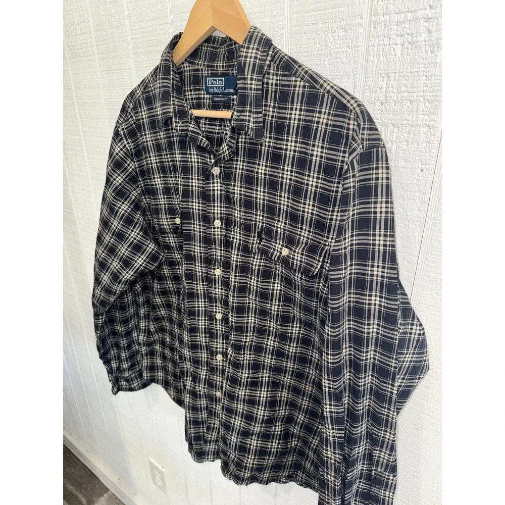 Polo Ralph Lauren Button Down Mens Black White Plaid Classic Fit XL